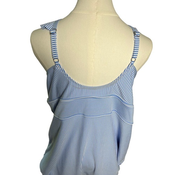 Time and Tru Plus 3X Blue Striped One Piece Swimsuit Ruffle V Neck 24W 26W - Picture 7 of 16